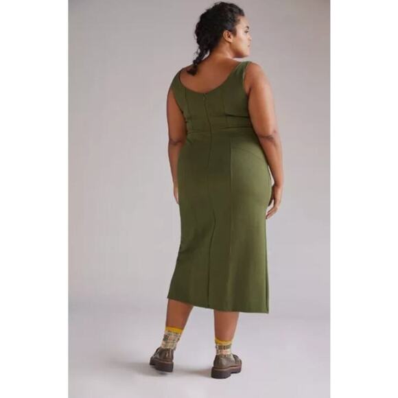 Anthropologie Maeve Knit Button Detail Midi Dress Moss Green Sleeveless Size 20W - Picture 2 of 15
